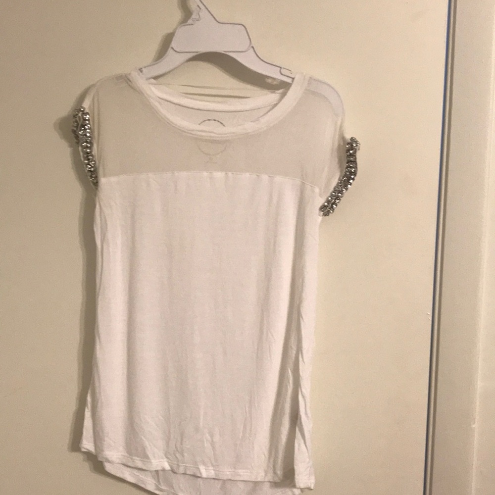 Inc white top with rhinestone.